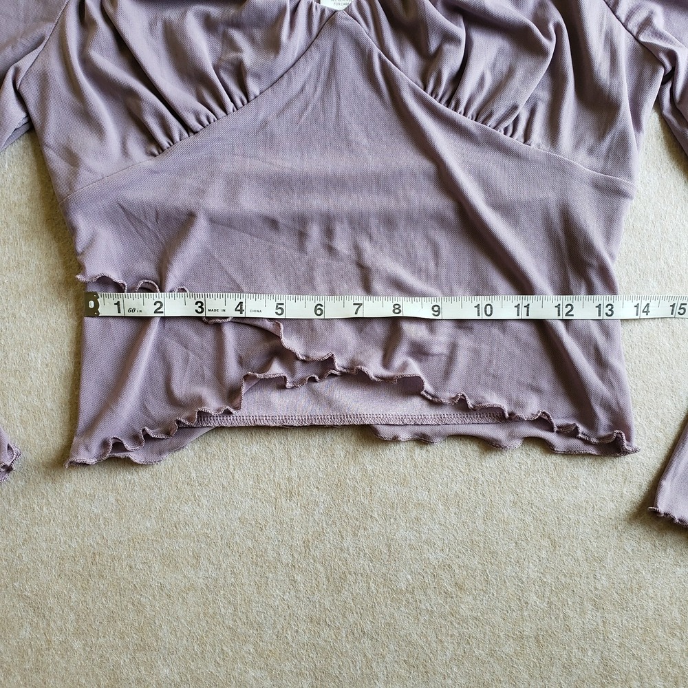 Lavender Y2K Mesh Babydoll Crop Top Sz M Sheer‎ Pastel Whimsigoth Fairy Coquette - Picture 7 of 9
